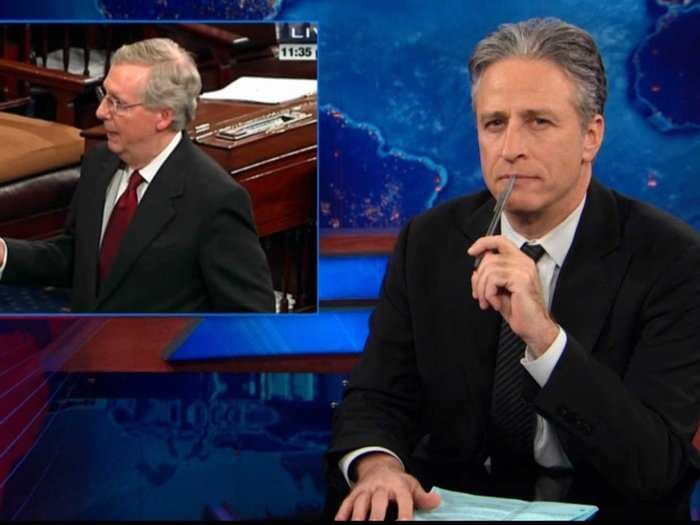 Jon Stewart Rips Mitch McConnell For Joining In Rand Paul's Filibuster: 'You Don't Get To Join The Concerned Train'