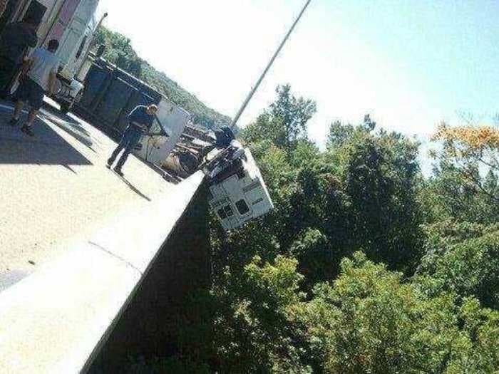 New Jersey Police Shut Down Highway Because Of An RV Dangling From An Overpass