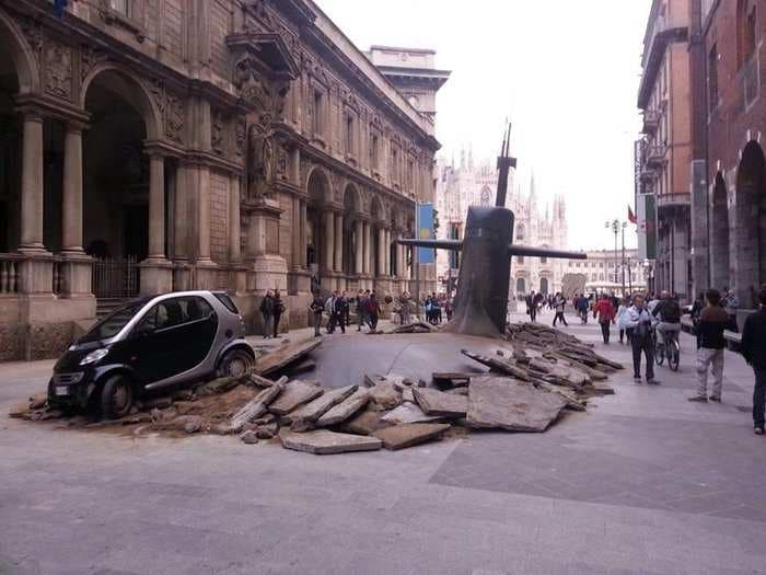 Submarine Rises Through Milan's Pavement In Ridiculous Publicity Stunt