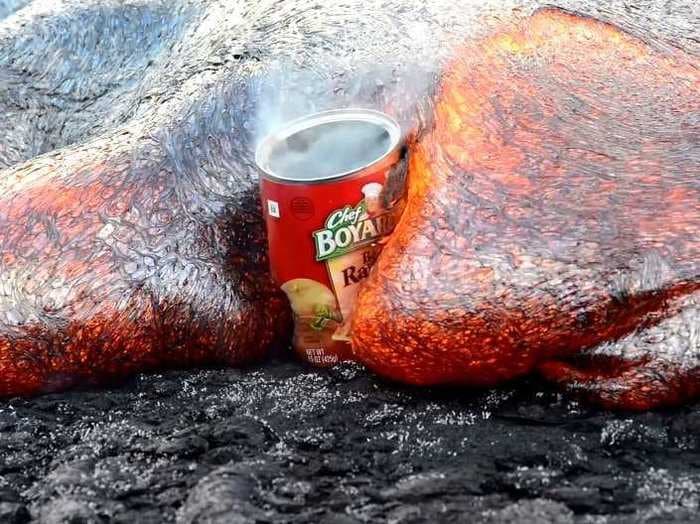 Mesmerizing Video Of Lava Swallowing A Ravioli Can 