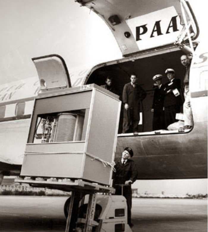 You'll Enjoy This Picture Of An IBM Hard Drive Being Loaded Onto An Airplane In 1956