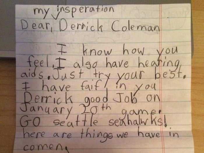 Seahawks Fullback Derrick Coleman Gets An Adorable Fan Letter From A Little Girl Who Is Also Deaf