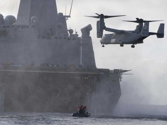 This Is What An Osprey Landing On An Amphibious Transport Ship Looks Like