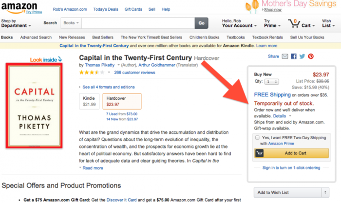 Amazon Is SOLD OUT Of The Piketty Book About Income Inequality