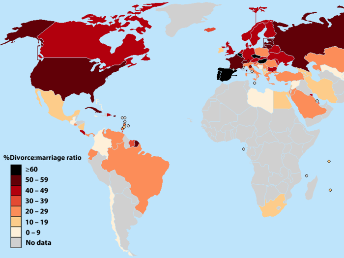 MAP: Divorce Rates Around The World