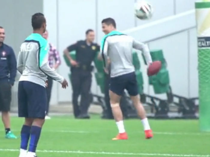 A GIF Of Cristiano Ronaldo Throwing A Football With Terrible Form