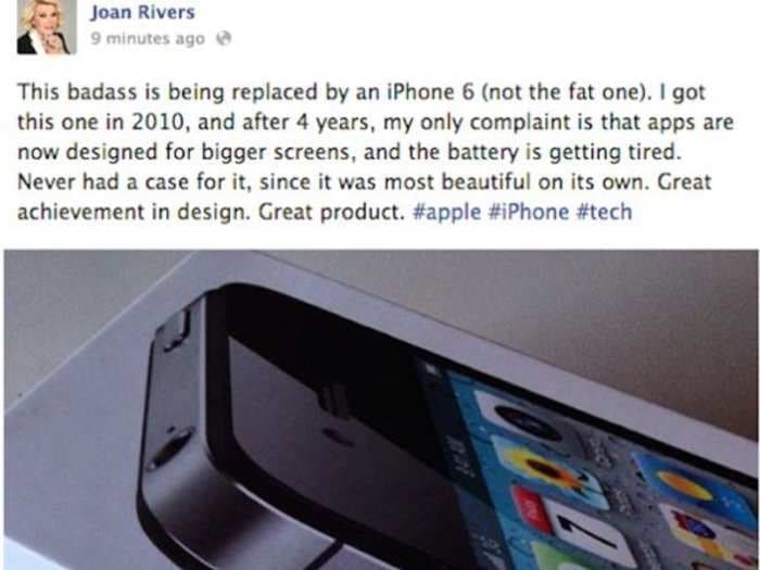 Oops! Joan Rivers Promotes iPhone 6 In Pre-Scheduled Social Media Posts