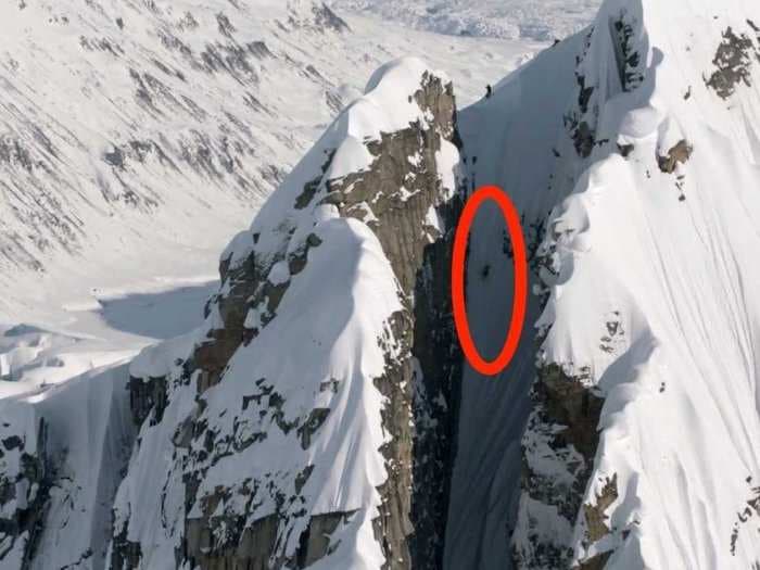 Skier Takes An Insane Run Down A Tiny Gap Between 2 Mountains