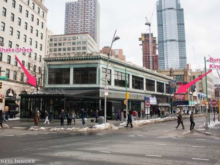 There's a jarring difference between this Shake Shack and the Burger King next door