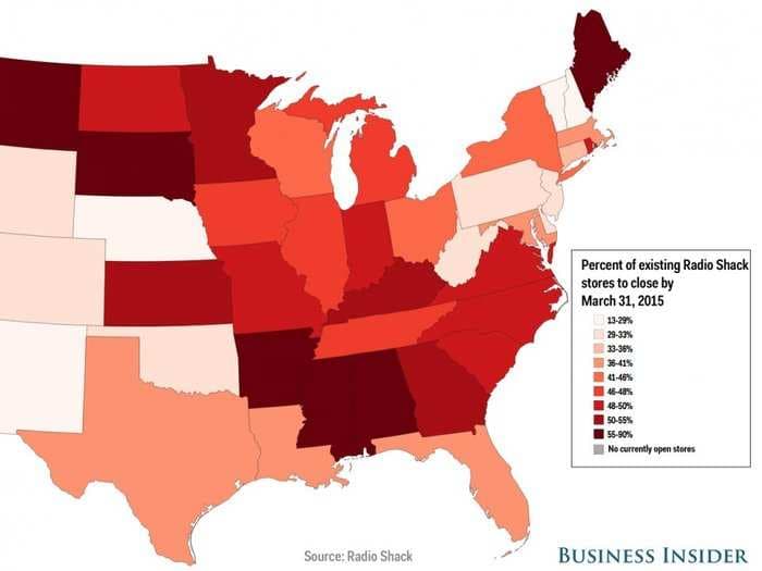 These states will miss RadioShack the most