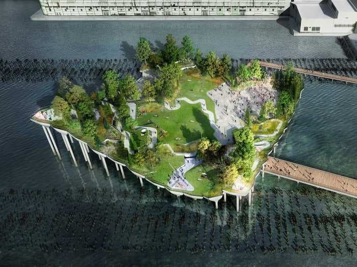 Billionaire Barry Diller's $130 million floating park on the Hudson is actually going to get built, and it looks incredible