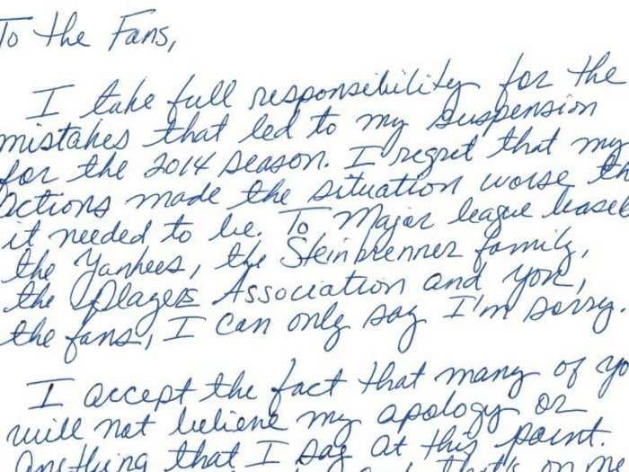 Alex Rodriguez issues a bizarre hand-written apology for 'mistakes' that led to his suspension