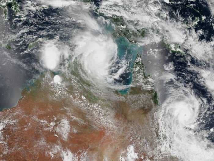 Incredible satellite image of the cyclones that battered Australia