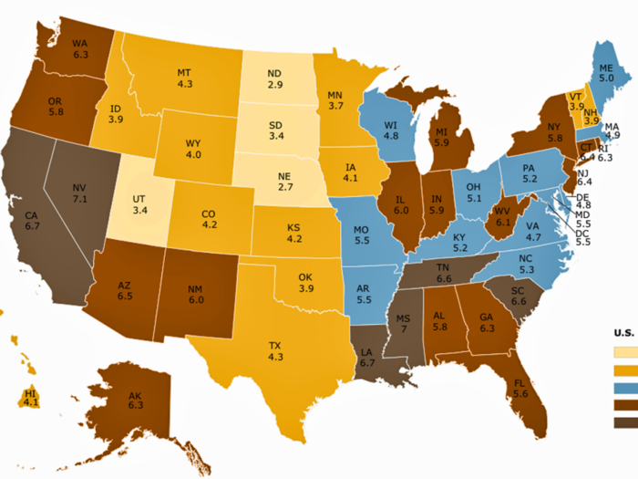 The current unemployment rate in each state