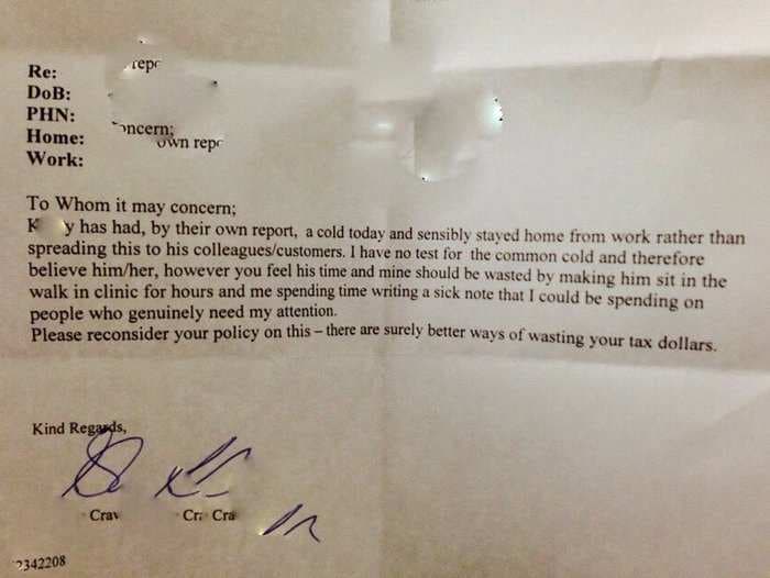 A doctor allegedly wrote this scathing note to Pizza Hut over its sick leave policy