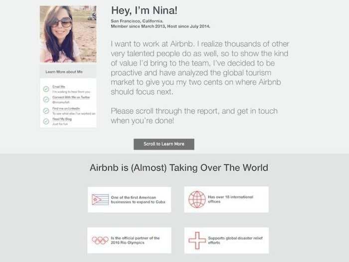 A woman created an awesome resume to land her dream job at Airbnb - and it caught the CEO's attention immediately