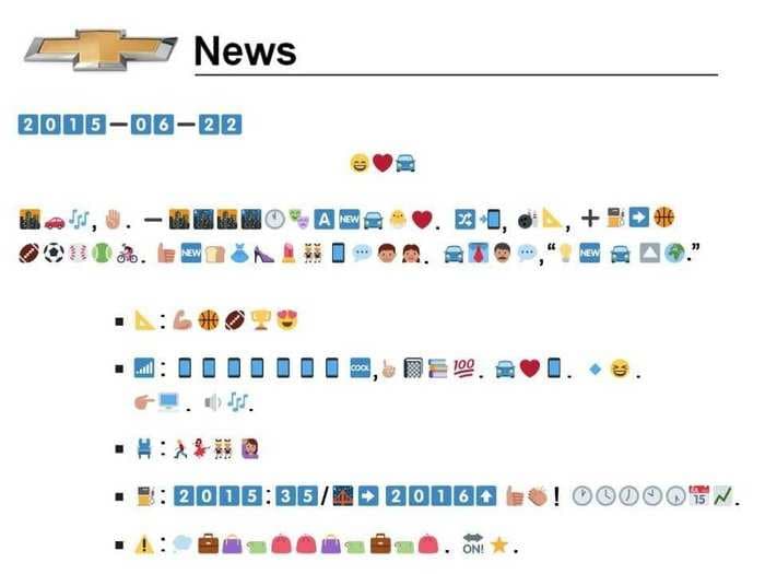 Chevy just put out a press release entirely in emoji - and no one has any idea what it means