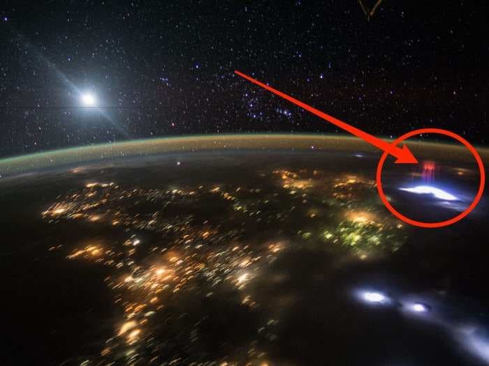 Astronauts have captured a rare image of a giant red sprite from space