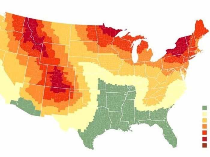 This map shows where and when to see the best fall foliage in the US