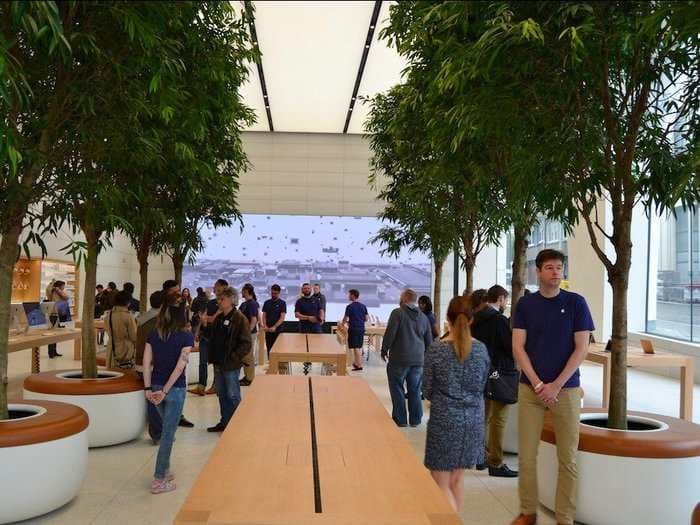 Apple's design genius Jony Ive created a wood-themed Apple Store lined with trees