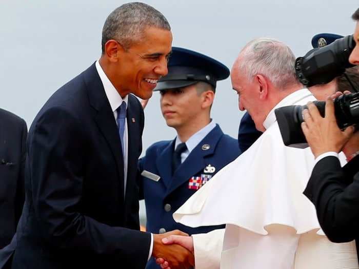 Here's the moment when Pope Francis met Obama to start his historic US visit