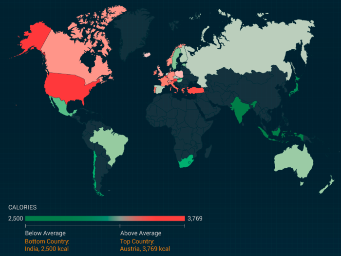 This map shows which countries consume the most calories every day