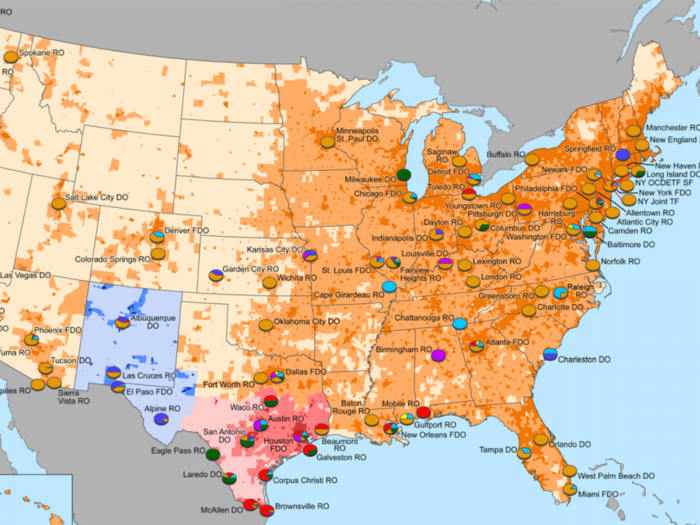 This map from the DEA shows that 'El Chapo' Guzman basically controls the entire US drug market
