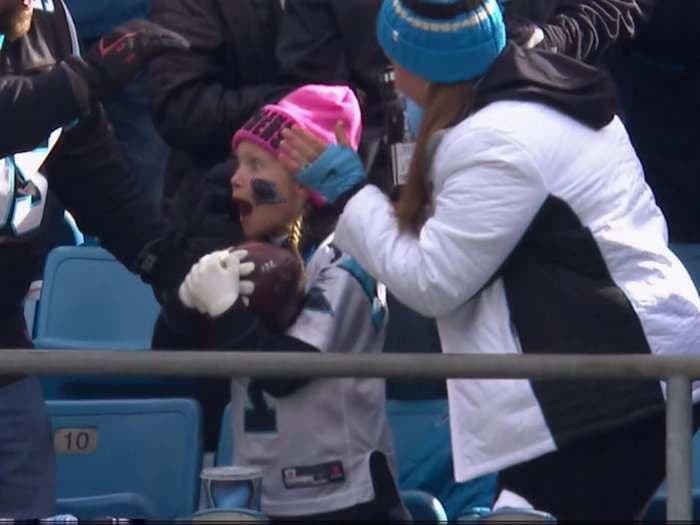 Young girl has a fantastic reaction when a Carolina Panthers player gave her a football