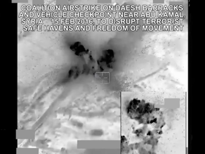 Watch a precision airstrike wipe out ISIS barracks and a vehicle checkpoint in Syria