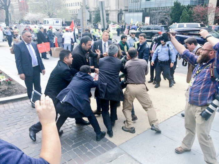 The Turkish president's security detail roughed up journalists outside of his event in DC