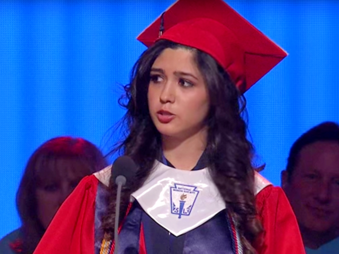 An undocumented immigrant says she hopes 'to help make America great again' during her valedictorian speech