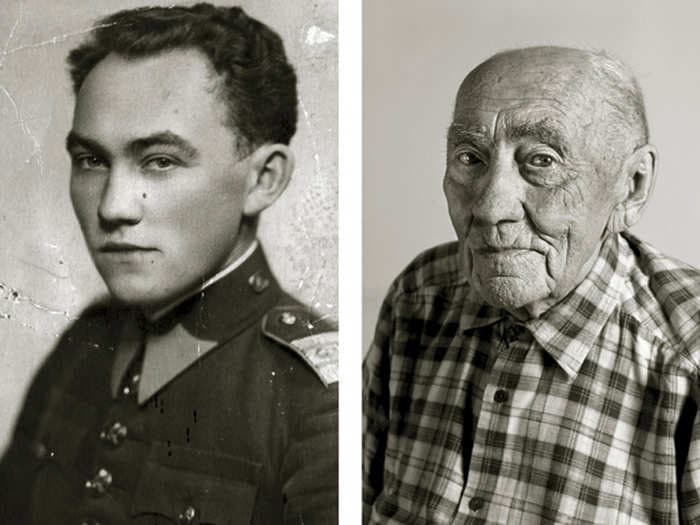 This photo series compares past and current portraits of people who are over 100 years old