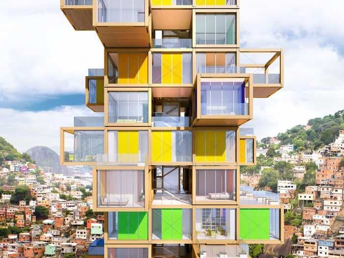 This futuristic 'tree house' building looks like a giant Jenga game