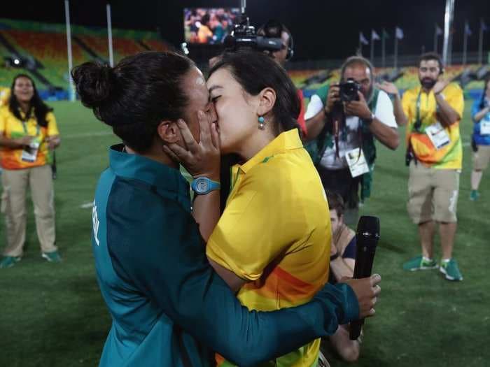 Love won at the Olympics when a rugby player and her girlfriend got engaged