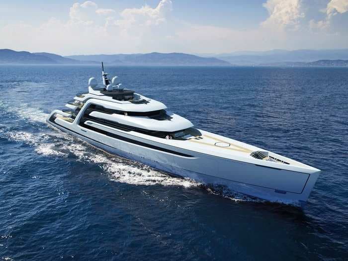 This 364-foot superyacht includes a fire-pit, 'floating' elevator, and waterfall on board