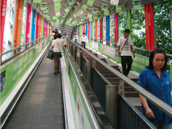 Hong Kong has the world's longest escalator system, and thousands take it to work every day