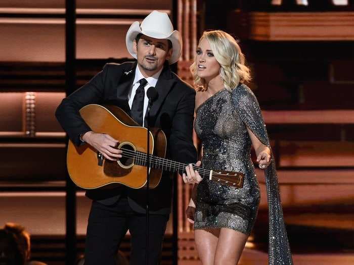 Carrie Underwood and Brad Paisley mock Trump and Clinton at the CMA Awards