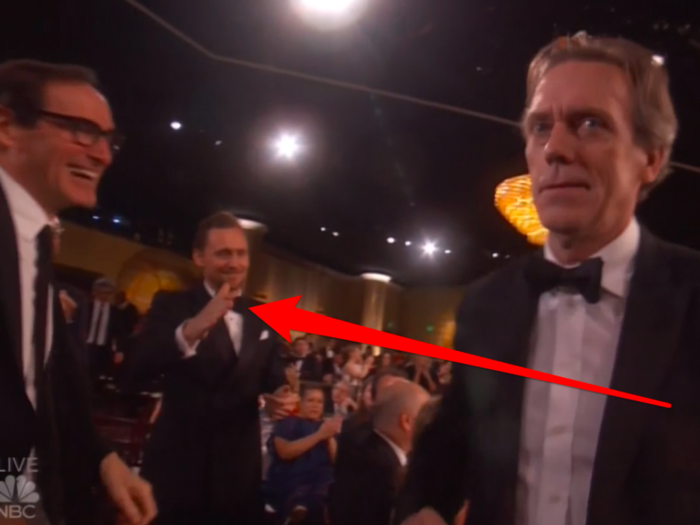 Tom Hiddleston got left hanging when he tried to congratulate Hugh Laurie on his Golden Globes' win