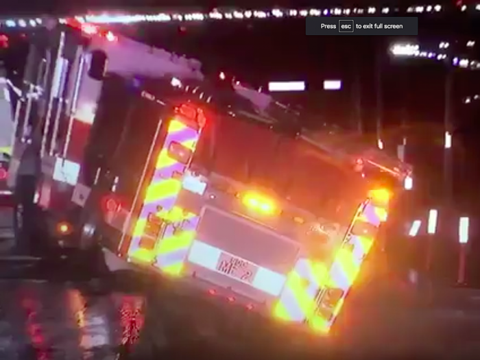 Watch a fire truck fall off the side of a freeway during California's massive rainstorm