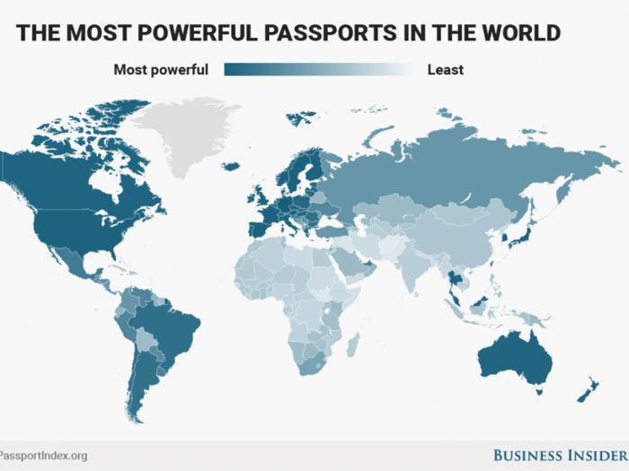 This world map shows which countries hold the most powerful passports