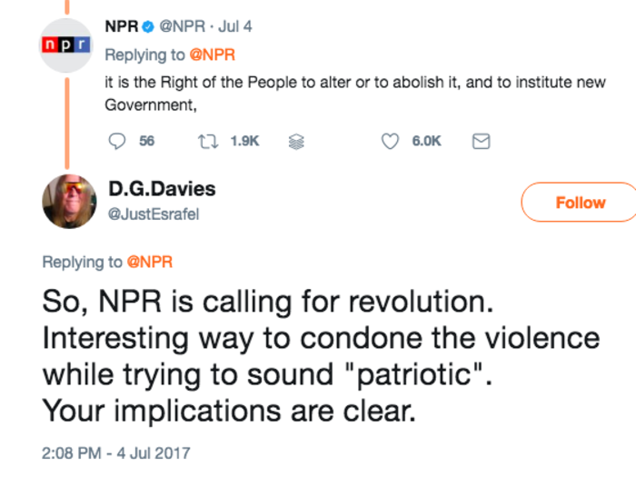 NPR tweeted out the Declaration of Independence on July 4th - and Twitter went nuts