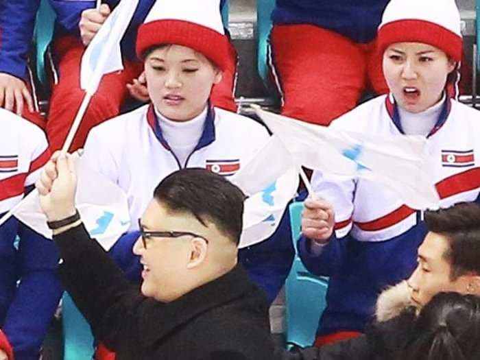 A Kim Jong Un impersonator walked through North Korea's Olympic cheer squad - and their faces say it all