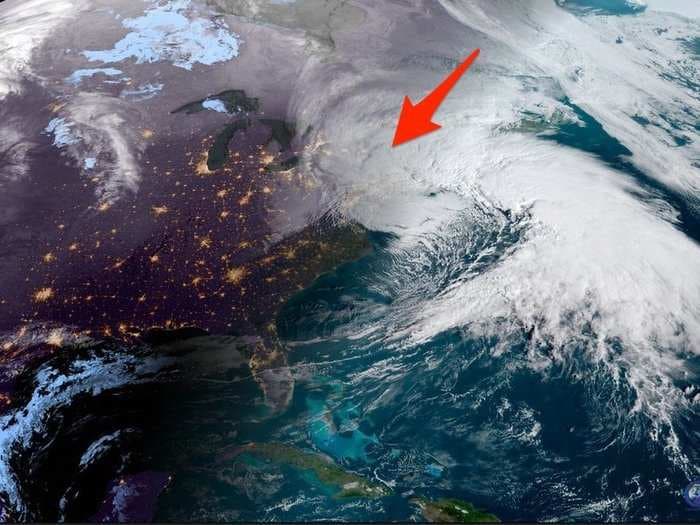 A dangerous 'bomb cyclone' is hitting the East Coast - this satellite image captures its monstrous scale