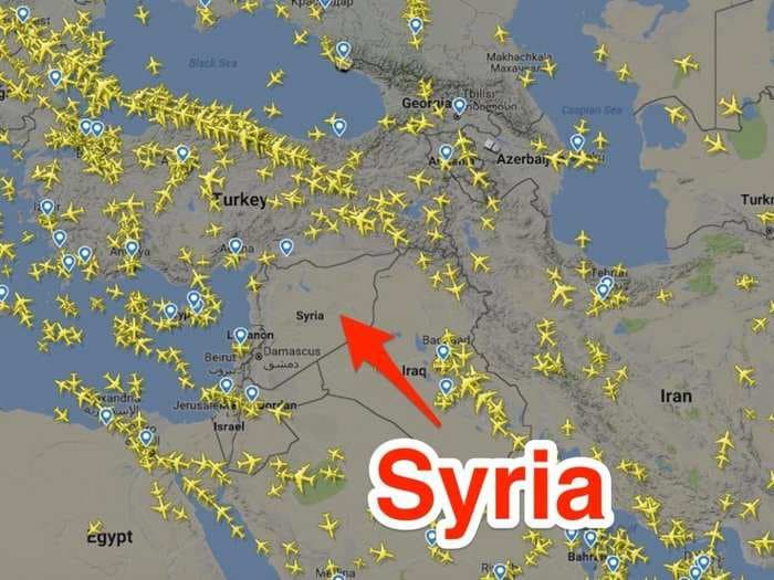 Planes are avoiding Syria in case they get caught in a US airstrike on Assad