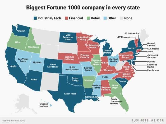 The biggest company in almost every US state, in one map