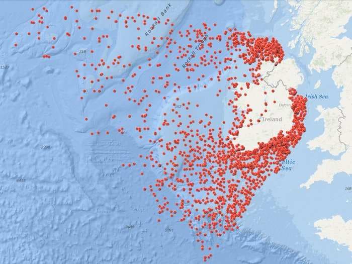 This map shows 3,554 shipwrecks around Ireland as far back as 1530 - and most are a total mystery