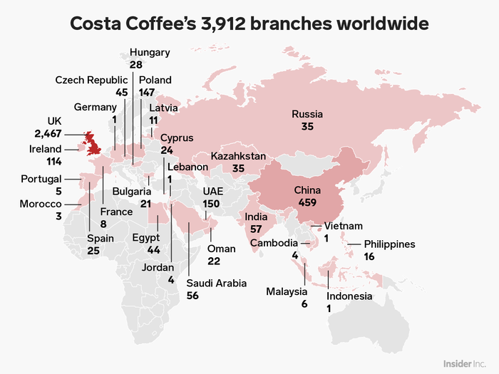 Costa Coffee, which Coca-Cola just bought for $5.1 billion, has outlets everywhere from Moscow to Vietnam - here's what they look like