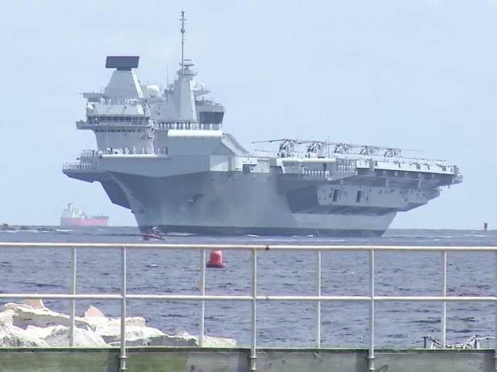 Britain's largest and most powerful warship has arrived in the US to train with F-35 jets for the first time