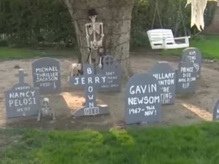 California man makes Halloween-themed graveyard with tombstones of Democratic lawmakers