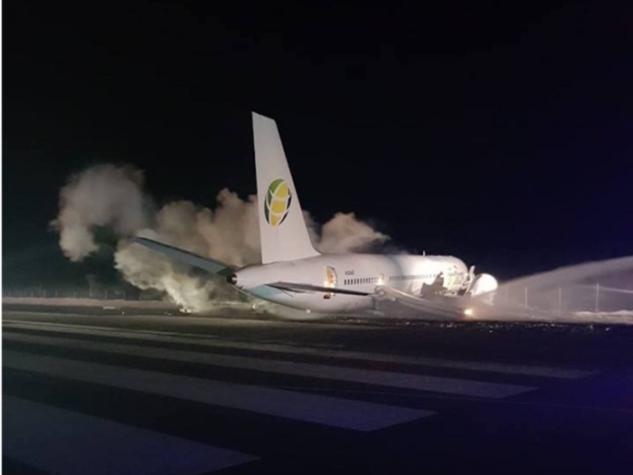 A Fly Jamaica Boeing 757 crash-lands at a Guyana airport, injuring 6 people